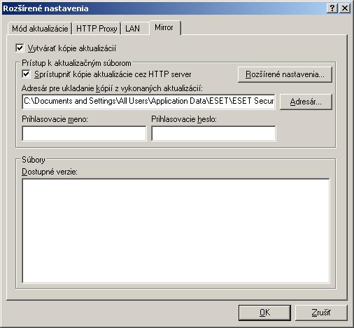 4.3.1.2.4 Vytvorenie kópie aktualizácie mirror ESET Security umožňuje vytváranie kópie aktualizácie z ktorej sa môžu aktualizovať ďalšie stanice nachádzajúce sa v sieti.