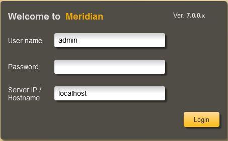 2 2 Meridian Admin Center User Guide Login Screen On startup