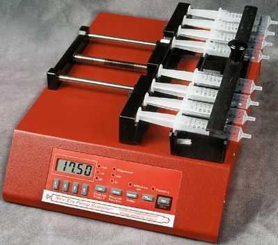NE 1800 Eight Syringe Pump Similar to NE-1000 but holds 2, 4, 6, or 8 syringes of up to 10 cc each. Infusion rates from 0.