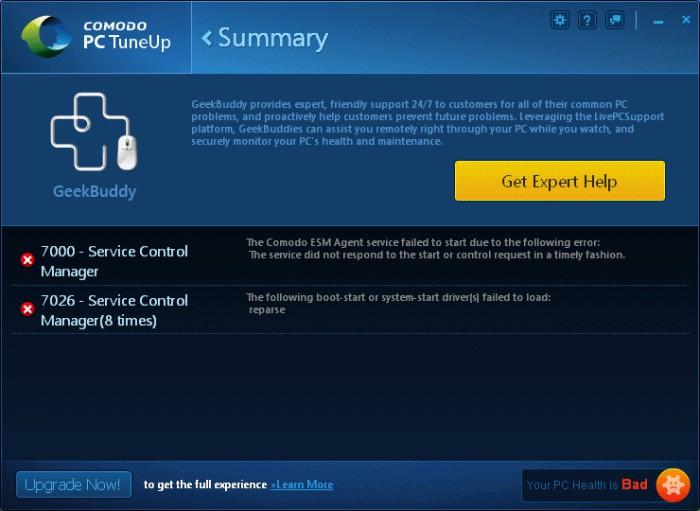 Click the 'Get Expert Help' button will open a PC TuneUp user chart window to fix your computer through