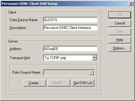 Creating System, Company, and Portal Databases The Create New Data Source form appears: 3. Select Pervasive ODBC Client Interface, and then click Finish.