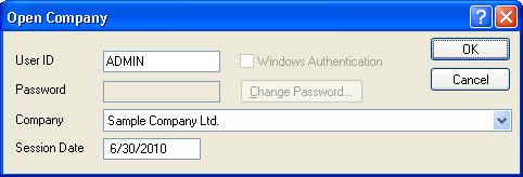 Add Users Signing On to Sage 300 ERP with Windows Authentication Changes to the Open Company dialog box To allow Windows authentication, the Open Company dialog box includes: A Windows Authentication