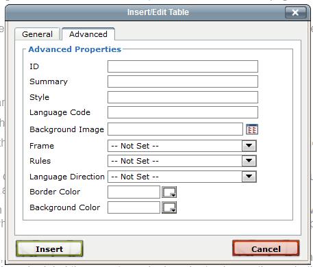 As shown below, Advanced Properties for HTML5 do not include: Summary Frame Rules Field XHTML/HTML 4.