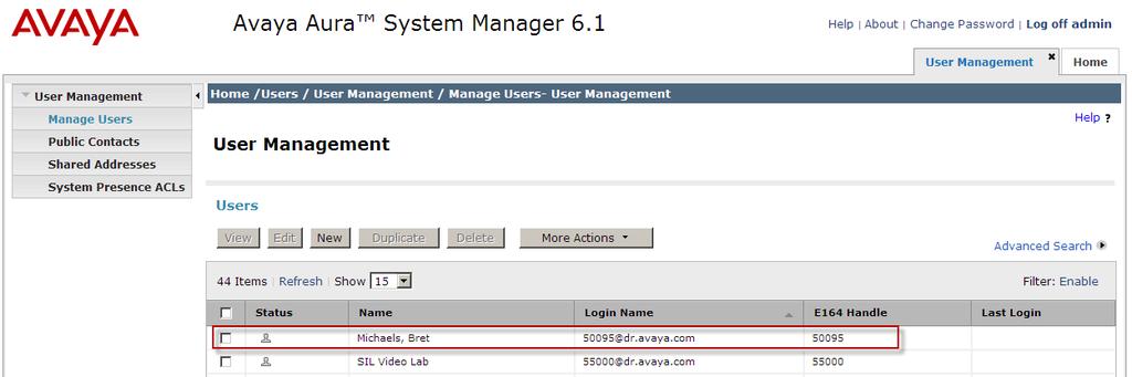 5.1.3. Verify Registrations of SIP Endpoints Verify SIP users have been created in the Session Manager.
