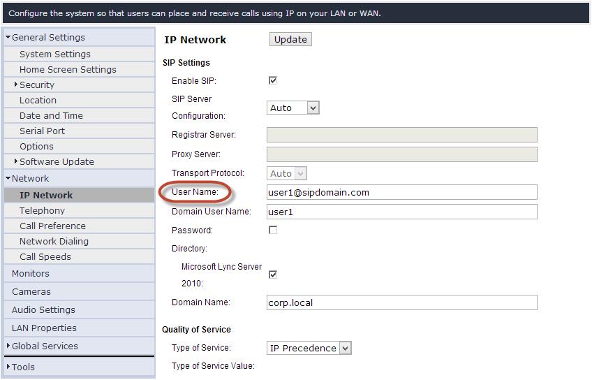 Enable SIP Mark this check box to enable the HDX system to receive and make SIP calls.