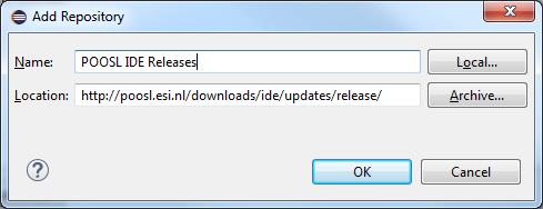 org/downloads/, but it may cause file permission issues on computers with company restrictions. 1.3 Installing the POOSL IDE plug- in To install the POOSL IDE plug-in in Eclipse follow these steps: 1.