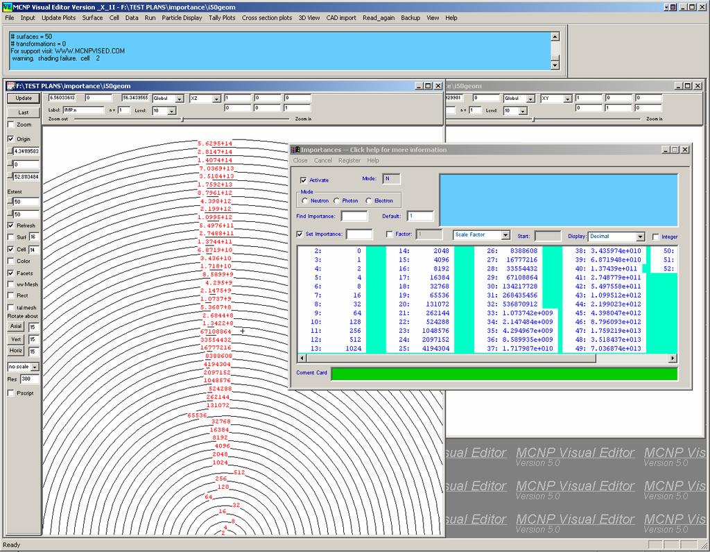 Figure 7-6 shows the importance panel in the MCNPX Visual Editor.
