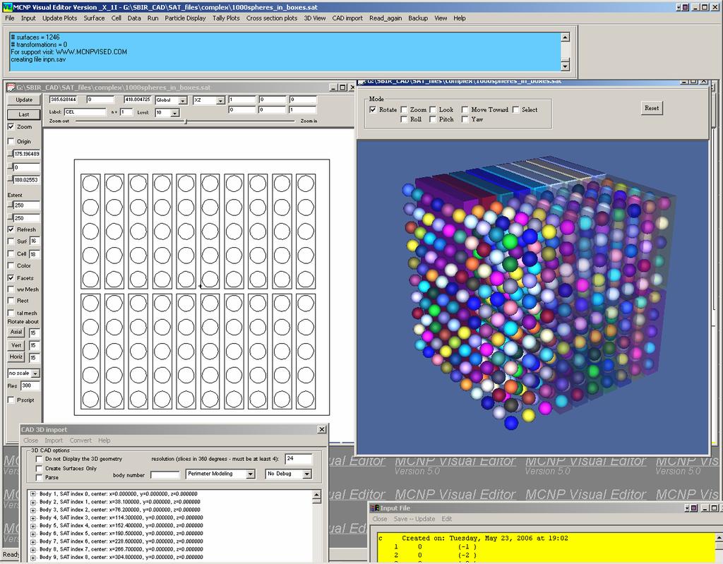 Figure 7-12 shows the CAD to MCNP conversion capability in the MCNPX version of the Visual Editor. The CAD to MCNP conversion work was funded under an SBIR grant from DOE and implemented in MCNP5.