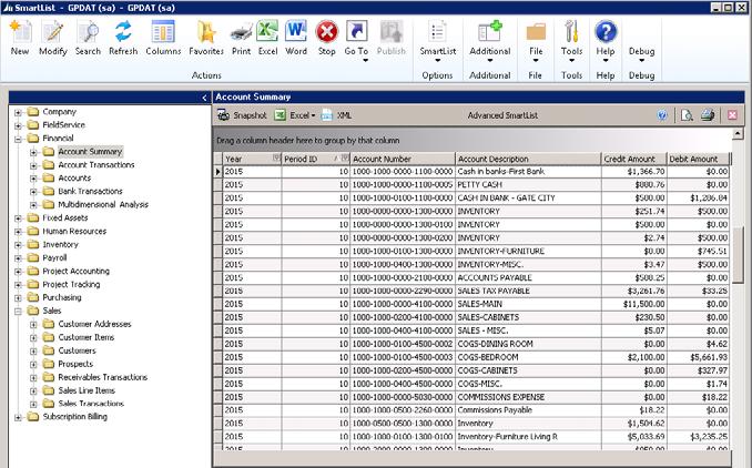 CHAPTER 2: USING ADVANCED SMARTLIST Grid Row(s) The Grid Rows contain the detail information of the favorite selected from the Microsoft Dynamics GP SmartList view.