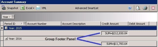 CHAPTER 2: USING ADVANCED SMARTLIST Sum summary of all the amounts in the selected column or if a filter has been placed on the column, the summary will be for the filtered criteria.