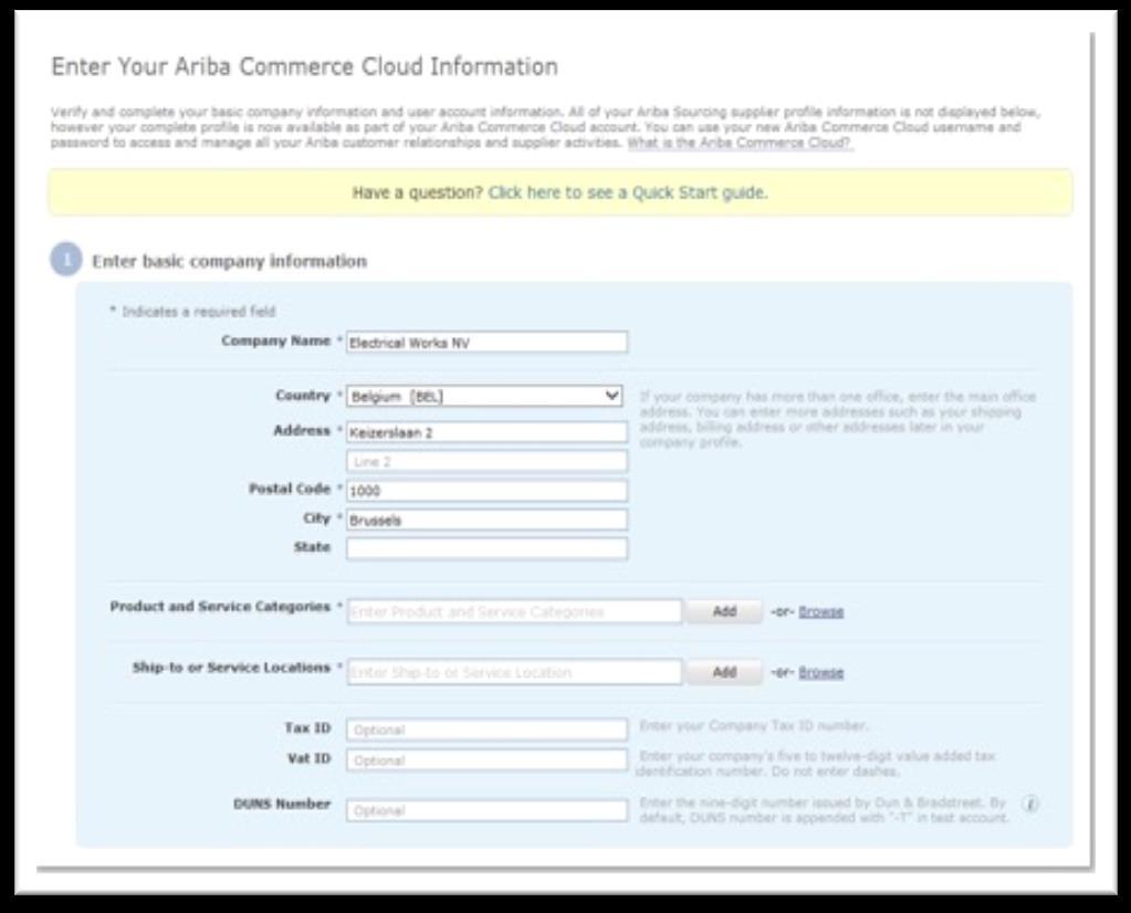 .. Enter your company information On this page, fill in the information. The fields followed by an asterix are mandatory.