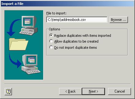 Operation Select Comma Separated Values (Windows) in the Import a File dialog box and