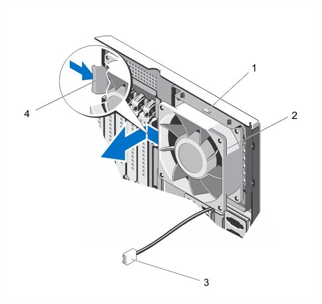 Figure 39. Removing and Installing the Internal Cooling Fan 1. arrow 2.