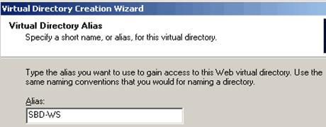 3 Type the alias for the virtual directory in the Alias field, and click