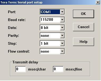 2. Open the terminal application, such as PuTTY or TeraTerm, on the PC, and connect to the OpenSDA serial port number.