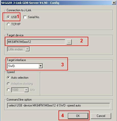 3. Open the J-Link GDB Server application and setting: Windows operating system Figure 7: Setting J-Link GDB Server on Windows operating system Linux