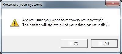 WARNING - Before starting the recovery process, be sure to backup all user data, as all data will be lost after the recovery process.