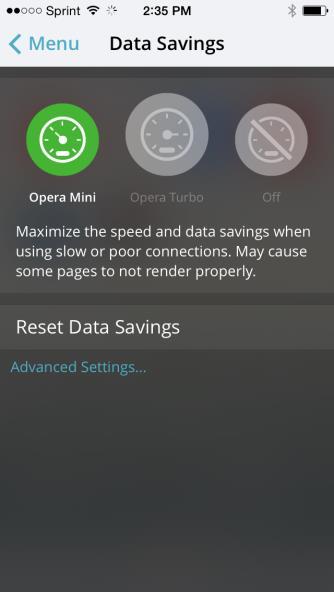 In the Opera Mini app, click the "O" logo located on the bottom and change the "Data Savings" setting to "Opera Mini" to maximize the use of compression.