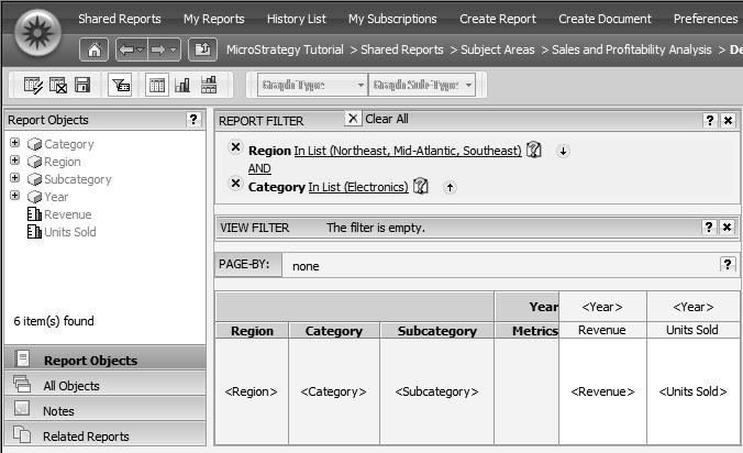 Blank Report Enables you to create a report by defining the template and the report filter entirely from scratch.