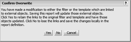 If you want to keep the shortcuts to both the template and report filter objects, select the Keep template and filter as linked objects check box.