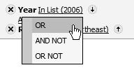 To change the set operator: 1. In the Filter Editor, in the filter definition window, click the current set operator. 2. From the menu, select the desired set operator.