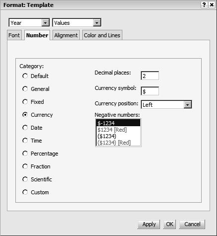 Format Template Window Number Tab Alignment tab Select horizontal and vertical alignments as well as whether or not you want to allow word