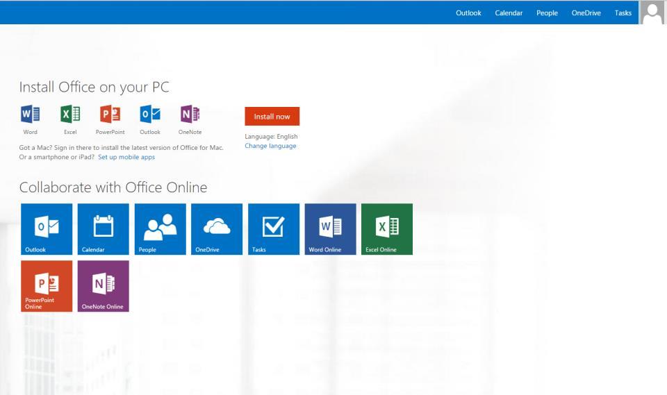 Using Office 365 Once signed on, you can use the online versions of the Office products.