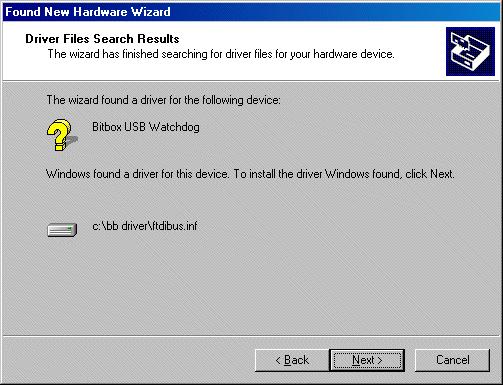 The driver will have been located and windows should now show the window as in fig 6.