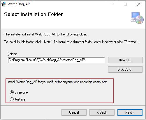 Step 2 Select the folder where to install WatchDog utility.