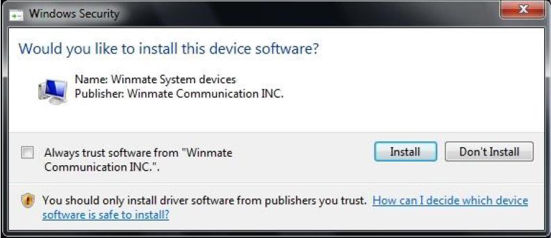 When Windows Security dialog appears, select install to continue the installation.