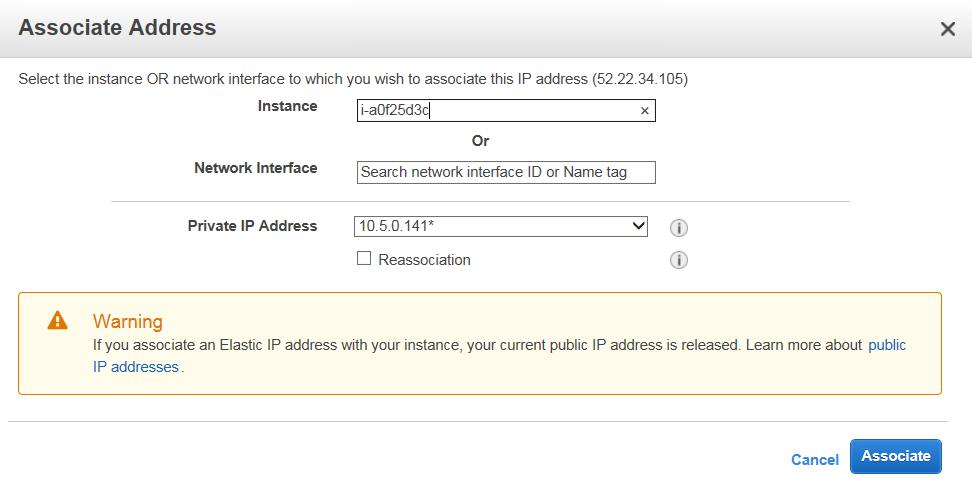 Click on Elastic IPs in the Network & Security section of the AWS console, select the unassociated Elastic IP address (which was one of the