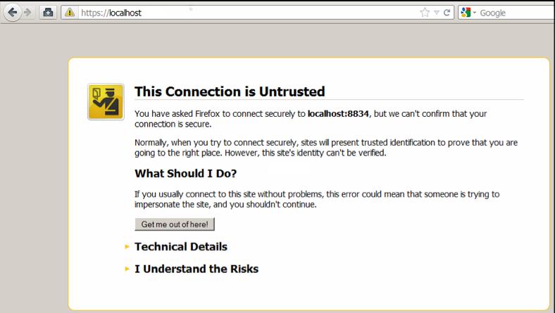 Configuring the Nessus Enterprise for AWS Manager The first time you connect to the Nessus web server, your browser will display an error indicating the connection is not trusted due to a self-signed