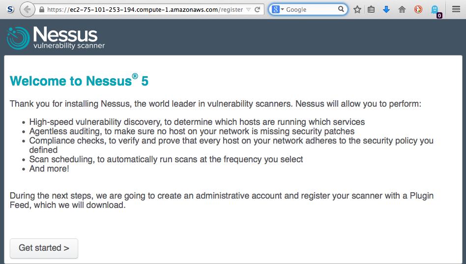 Nessus Enterprise for AWS Manager Installation Once the certificate is accepted, you will be