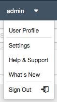 The User Profile option displays a menu with several pages of options related to the user account including the password change facility, folder management, and plugin rules page.