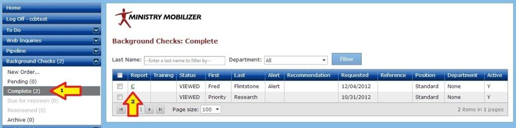 aspx Viewing Results from Ministry Mobilizer, Step 2: Locate the Report for Your Applicant Using the Background