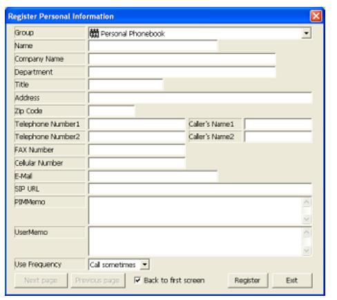 Electra Elite IPK/IPK II Document Revision 3 Figure 8-5 Register Personal Information Screen 4. Enter each item. Refer to Table 8-2 Personal Information Registration Table.