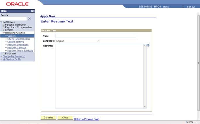 15. Click the Copy and paste resume text option. 16. Click the Continue button. 17.