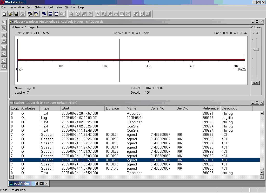 The recordings in the DataVoice Orion Recorder database can be viewed and played back