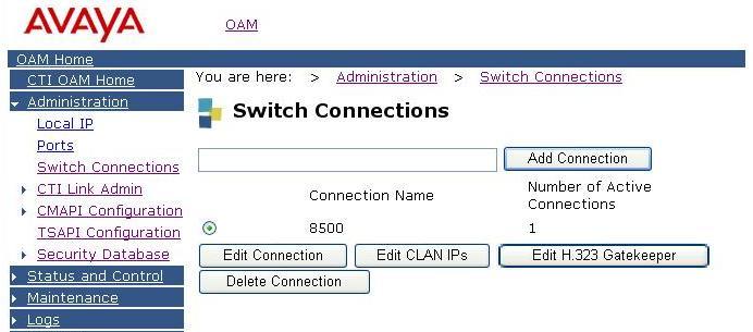 Add a switch connection name by clicking on Switch Connections under Administration.