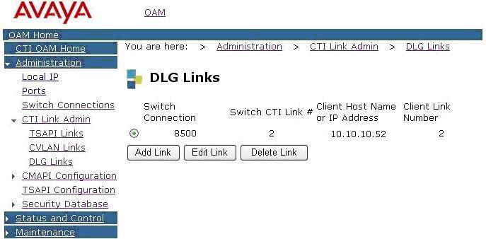 The following will be displayed showing the added DLG Link. 4.