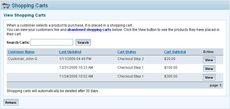 Ecommerce User Manual 65 Shopping Carts When customers add items to a cart, but do not check out, this creates an abandoned shopping cart.