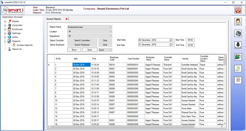 viii. Report Name- Employee Access Generate report of employee access viii. Report Name Event The controller stores different events besides valid and invalid Punches/Swipes.