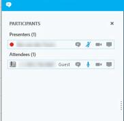 Participants who have joined through Skype for Business have the red in a meeting status icon. Dial-out participants have a phone icon.