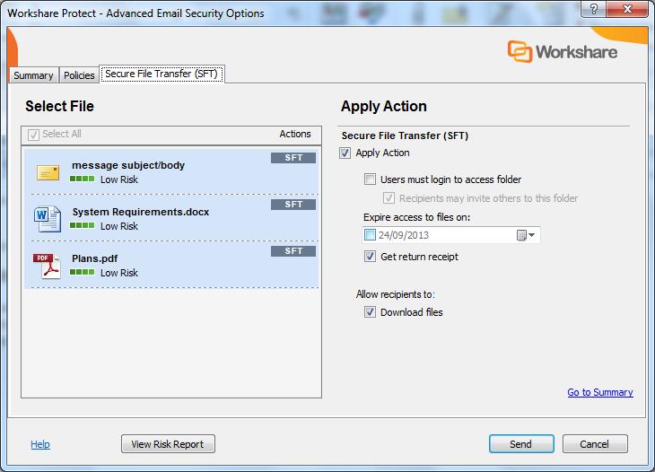 PROTECTING EMAIL ATTACHMENTS 4. Select the Secure File Transfer (SFT) tab. 5.