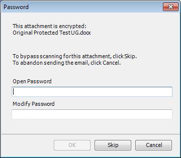 PROTECTING EMAIL ATTACHMENTS When sending an email with an attachment that requires a password in order to be opened or modified, a Password dialog is displayed.