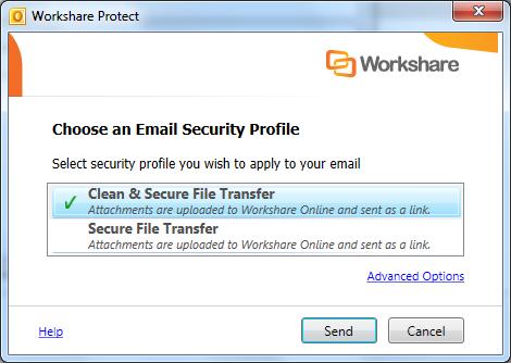 PROTECTING EMAIL ATTACHMENTS 4. Add the recipient and message details and click Send. The Protect Profile dialog is displayed with only the Secure File Transfer profiles available. 5.