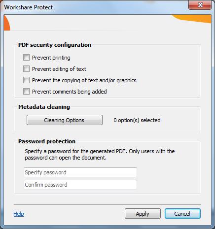 CONVERTING TO PDF 2. Select whether to convert to PDF or PDF/A. 3. Click Configure PDF Security to set PDF security options and remove metadata. 4.