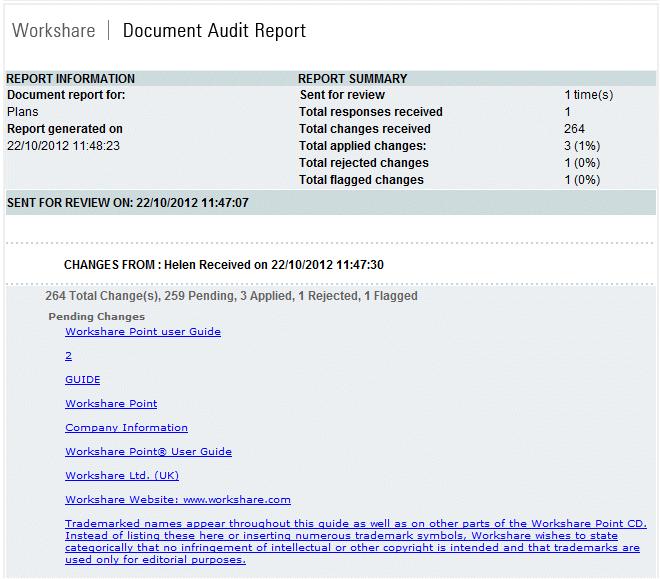 CREATING REPORTS Audit Report You can produce an Audit Report that includes information about the review cycle of the document.