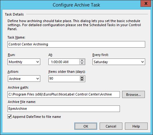The archiving task is defined as a task inside Windows application Task