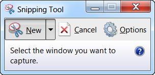 The Snipping Tool program window opens and your desktop fades slightly. 2. Click the New button list arrow and select the capture tool you want to use.